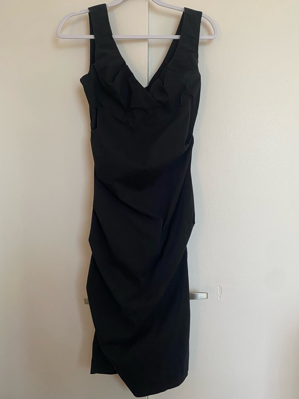 Le Château Black Ruched V-Neck Cocktail Dress